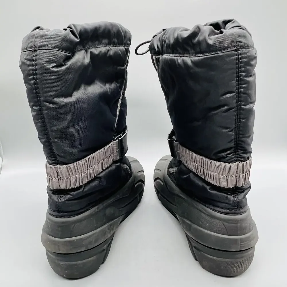 Sorel Boots Boys Girls 5 Black Mid Calf Hook & Loop Waterproof Snow Winter Shoes